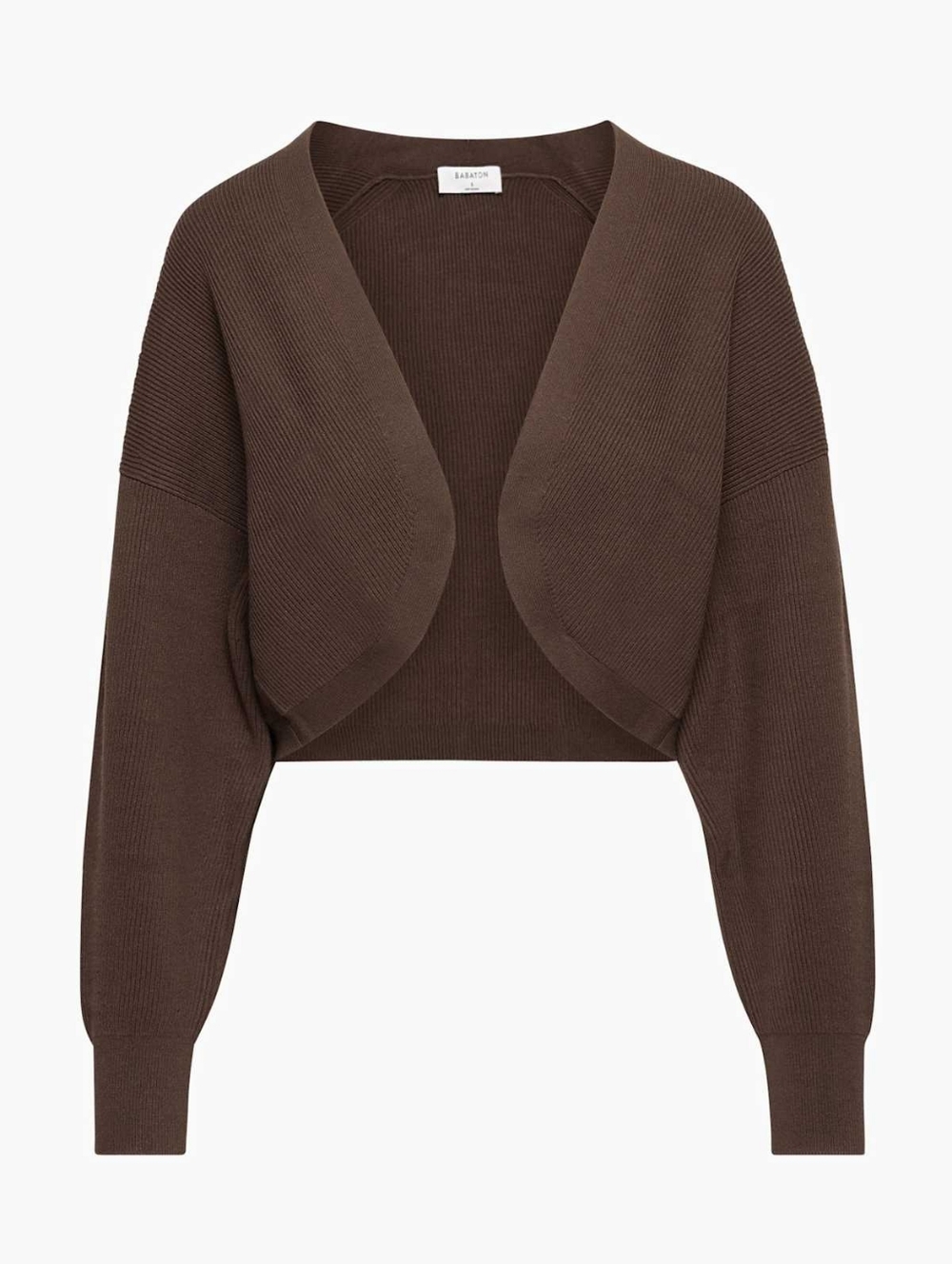 Aritzia x Babaton Decision Shrug Brown Ribbed Cropped Open-Front Cardigan Small